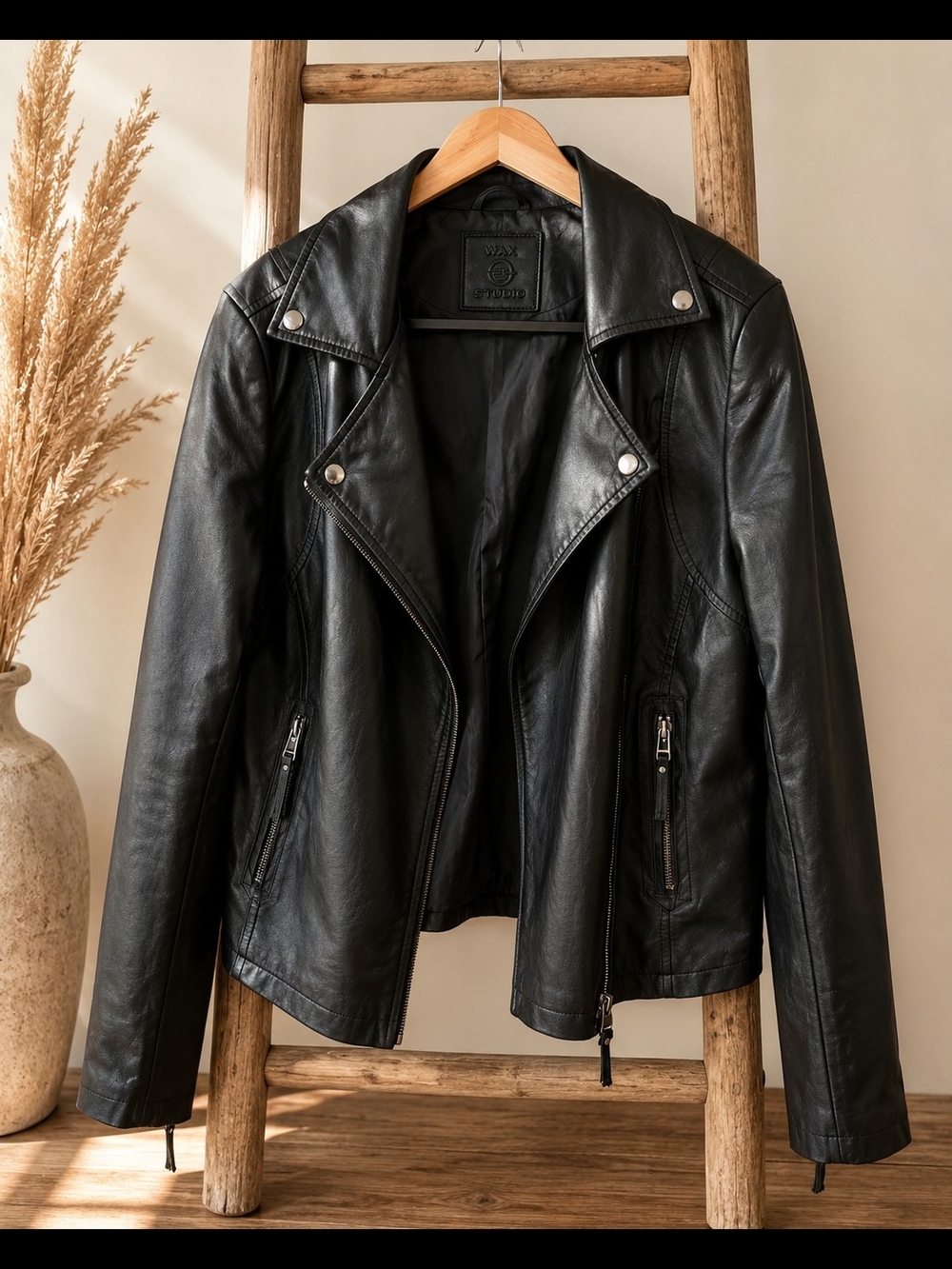 Max Studio Faux Leather Moto Jacket - Black Women's Sz L
